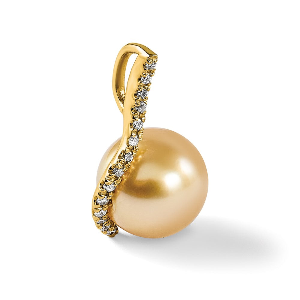 14K 10-11mm Golden Saltwater Cultured South Sea Pearl .125ct Dia Pendant