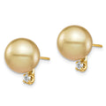 14K 9-10mm Golden Saltwater Cultured South Sea Pearl .10ct Dia Earrings