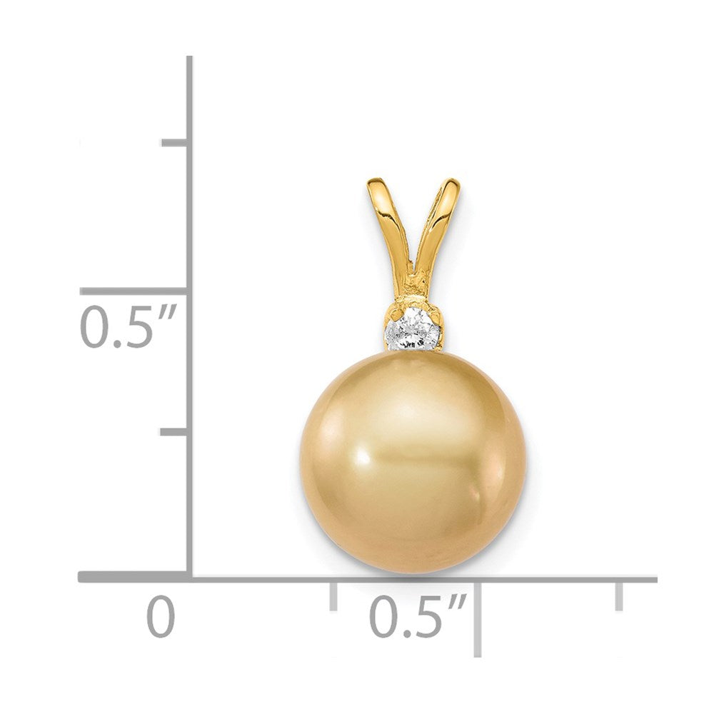 14K 9-10mm Golden Saltwater Cultured South Sea Pearl .05ct Diamond Pendant