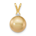 14K 9-10mm Golden Saltwater Cultured South Sea Pearl .05ct Diamond Pendant