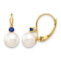 14K 7-7.5mm White Round FWC Pearl Sapphire Leverback Earrings