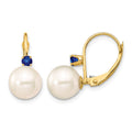 14K 8-8.5mm White Round FWC Pearl Sapphire Leverback Earrings