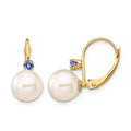 14K 8-8.5mm White Round FWC Pearl Tanzanite Leverback Earrings