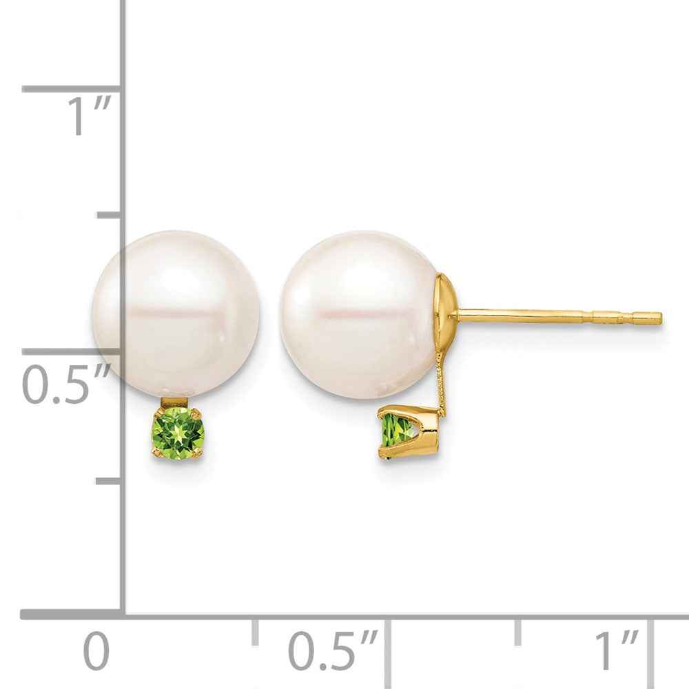 14K 8-8.5mm White Round Freshwater Cultured Pearl Peridot Post Earrings