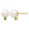 14K 8-8.5mm White Round Freshwater Cultured Pearl Peridot Post Earrings