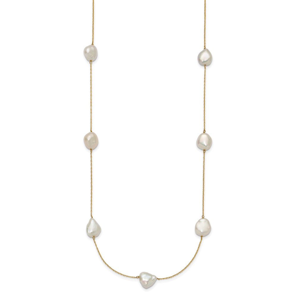 14K 10-11mm White Keshi Freshwater Cultured Pearl 7-station Necklace