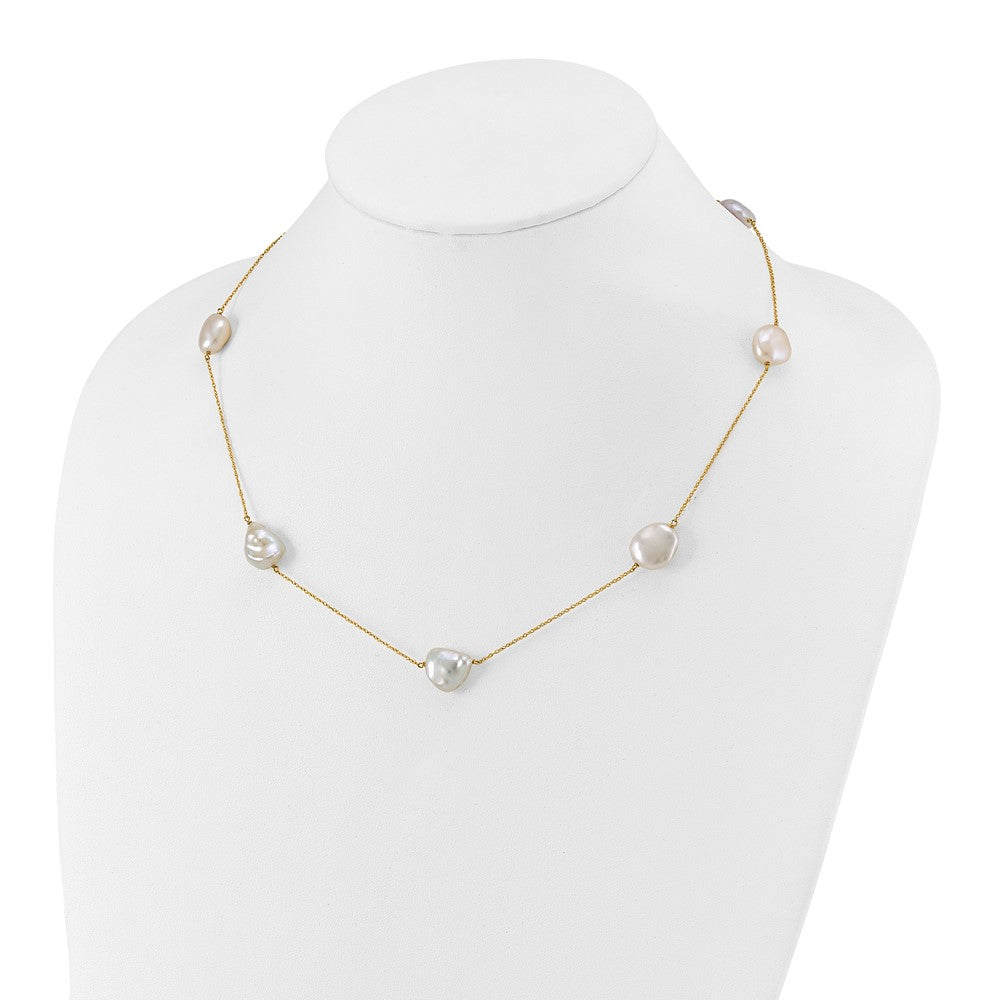 14K 10-11mm White Keshi Freshwater Cultured Pearl 7-station Necklace