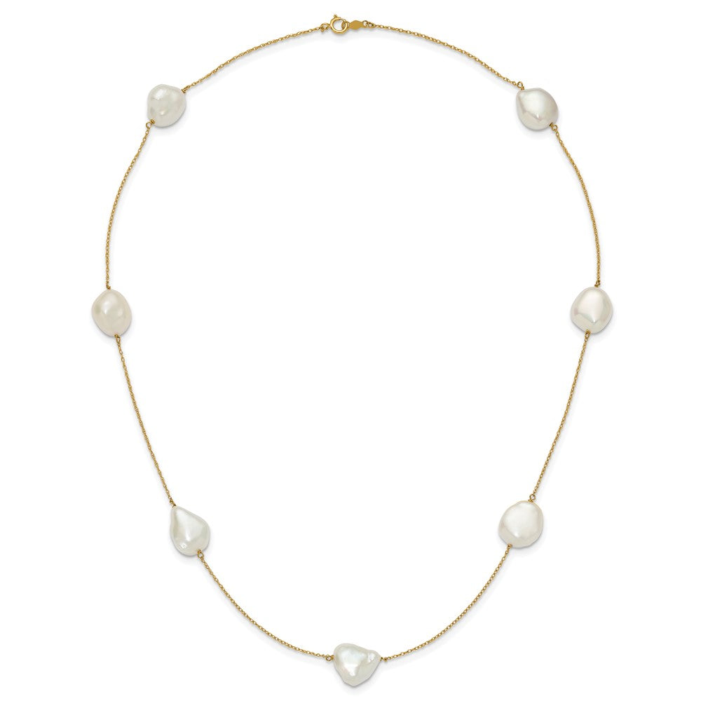 14K 10-11mm White Keshi Freshwater Cultured Pearl 7-station Necklace