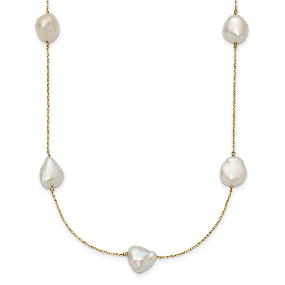 14K 10-11mm White Keshi Freshwater Cultured Pearl 7-station Necklace