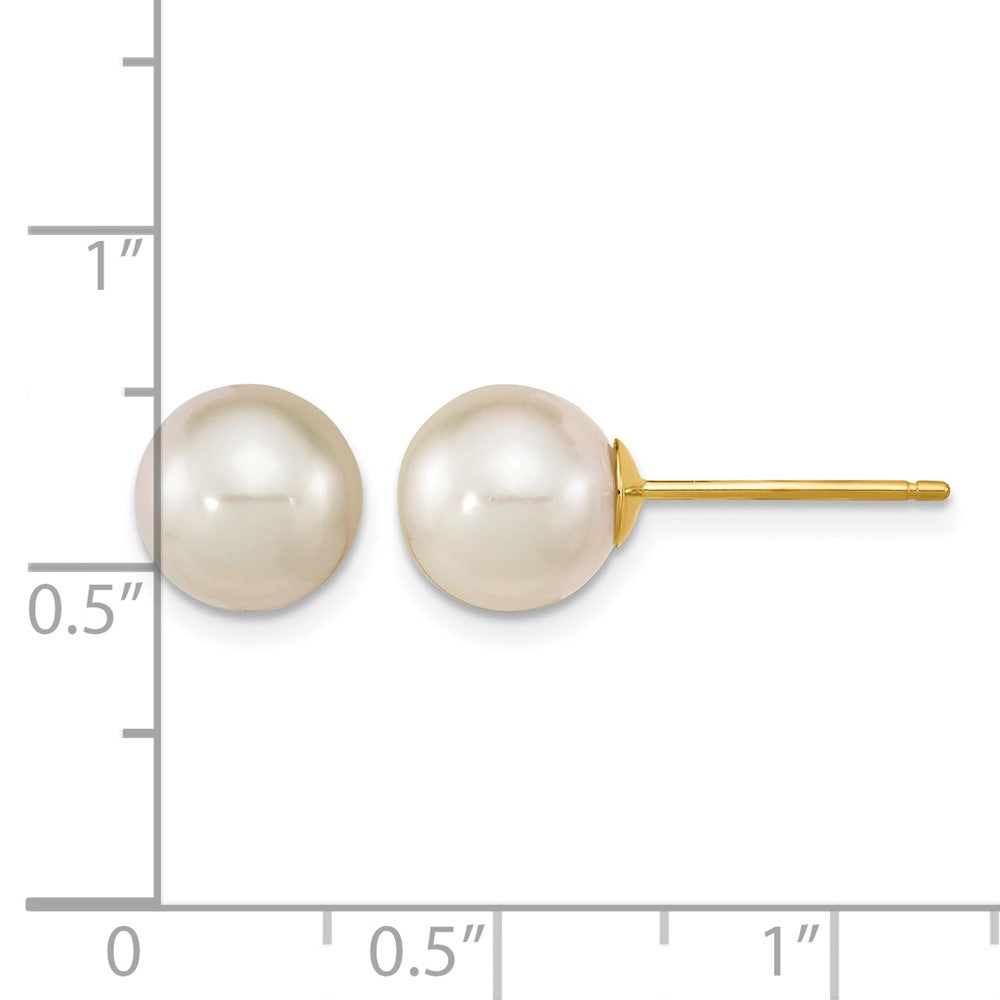 14K 8-9mm Round White Saltwater Cultured South Sea Pearl Earrings