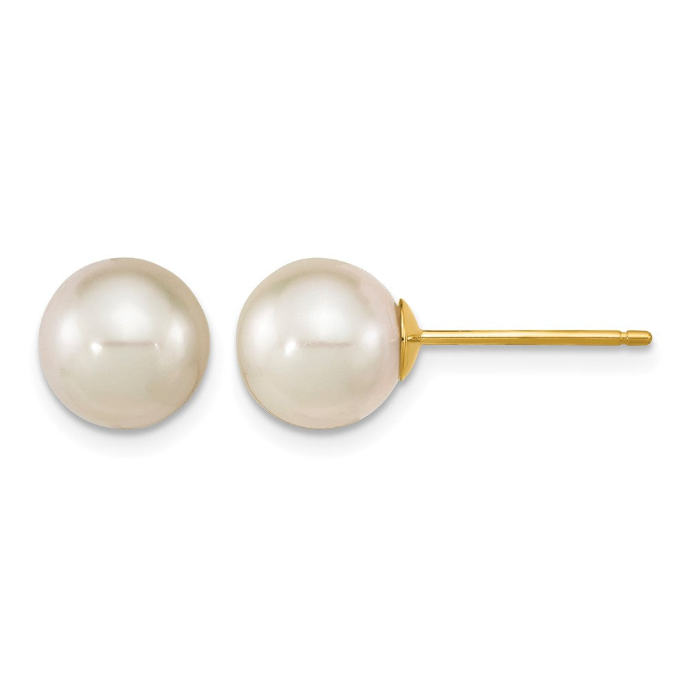 14K 8-9mm Round White Saltwater Cultured South Sea Pearl Earrings