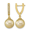 14K 10-11mm Round Golden Saltwater South Sea Pearl .105ct. Dia. Dangle Earr
