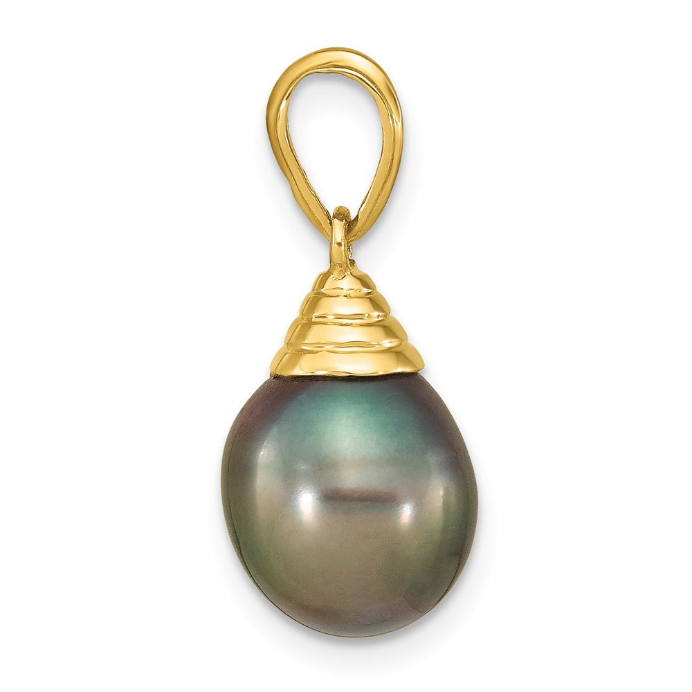 14K 9-10mm Teardrop Black Saltwater Tahitian Pearl Pendant