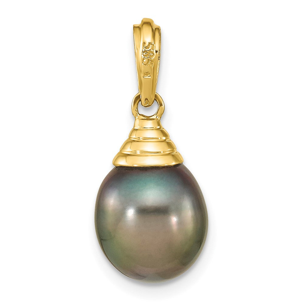 14K 9-10mm Teardrop Black Saltwater Tahitian Pearl Pendant