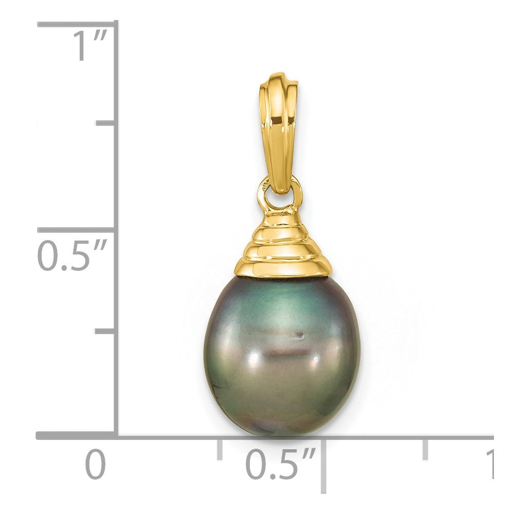 14K 9-10mm Teardrop Black Saltwater Tahitian Pearl Pendant