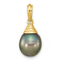 14K 9-10mm Teardrop Black Saltwater Tahitian Pearl Pendant
