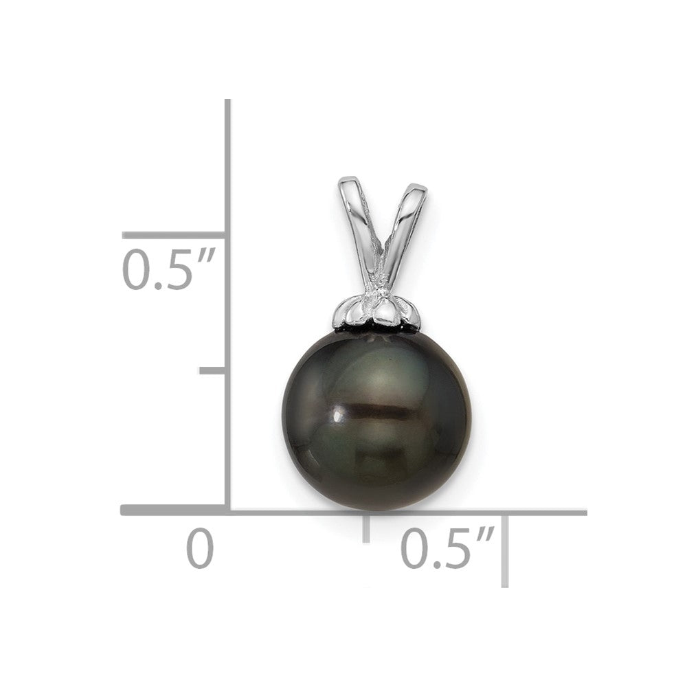 14K White Gold 8-9mm Round Black Saltwater Tahitian Pearl Pendant