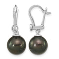 14K White Gold 9-10mm Round Black Saltwater Tahitian Pearl .10ct Dia. Dang