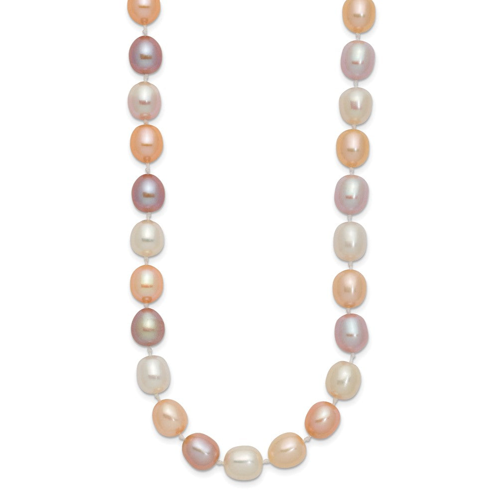14K 8-9mm Rice Pink Purple White Alternating Color FWC Pearl Necklace