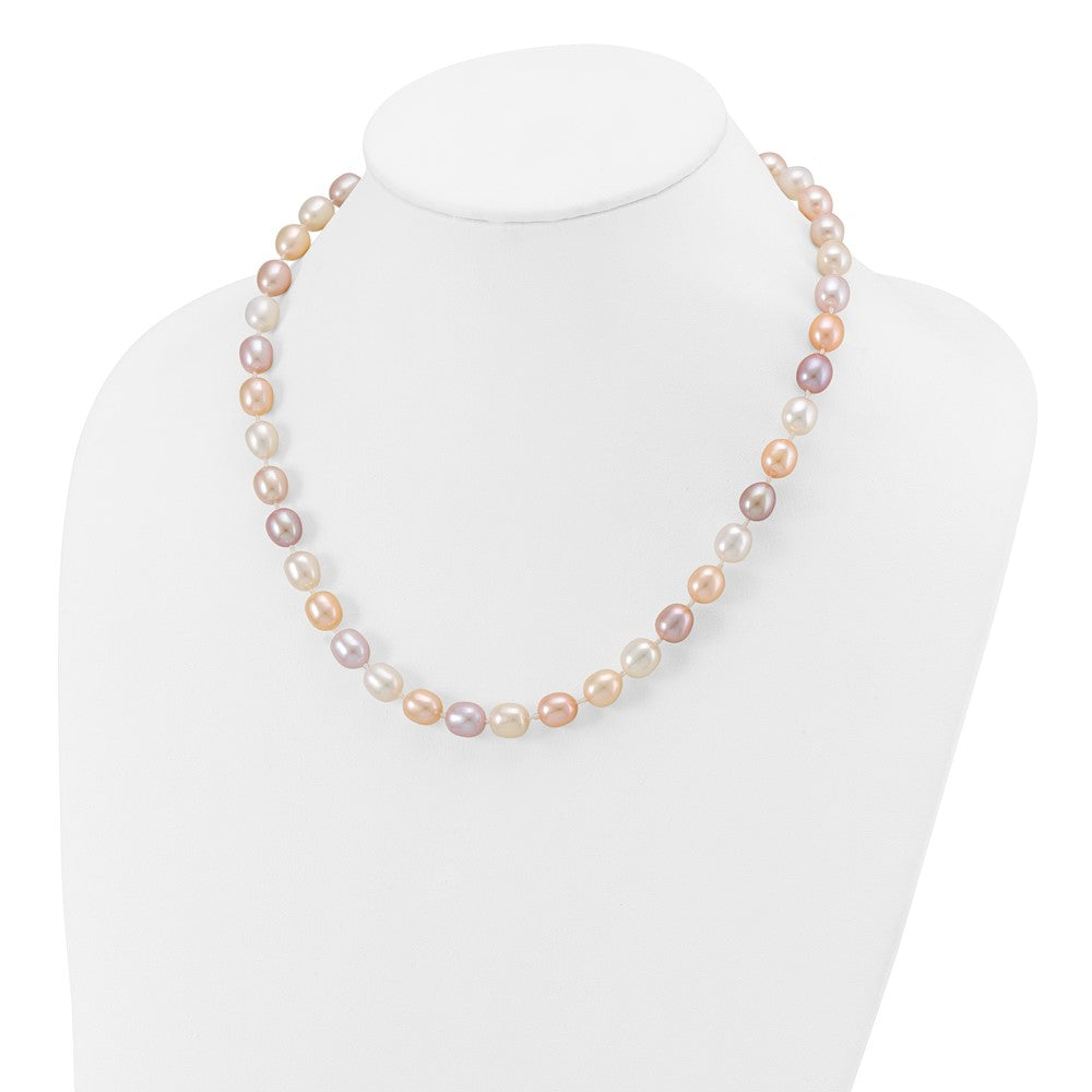 14K 8-9mm Rice Pink Purple White Alternating Color FWC Pearl Necklace