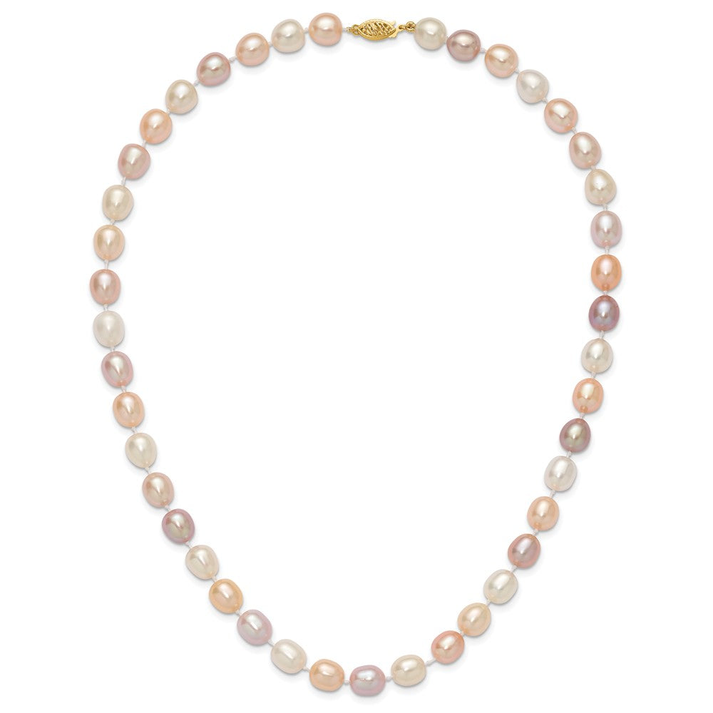 14K 8-9mm Rice Pink Purple White Alternating Color FWC Pearl Necklace