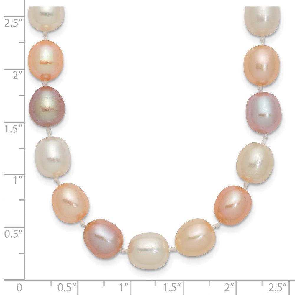 14K 8-9mm Rice Pink Purple White Alternating Color FWC Pearl Necklace