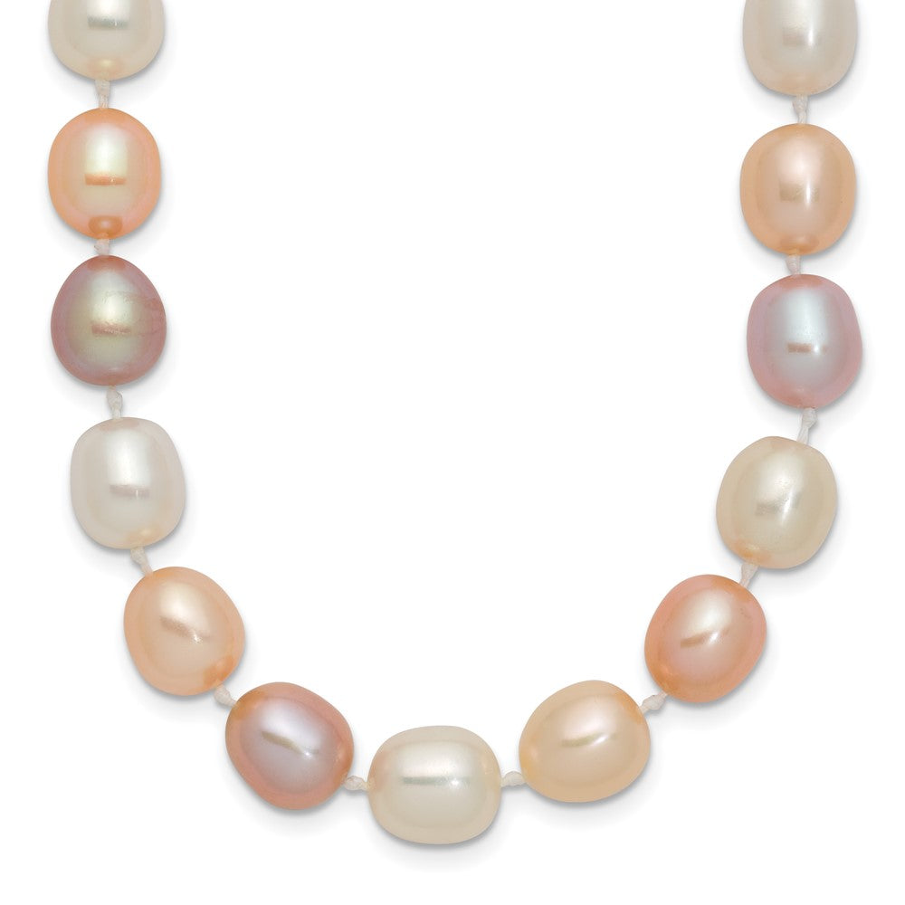 14K 8-9mm Rice Pink Purple White Alternating Color FWC Pearl Necklace