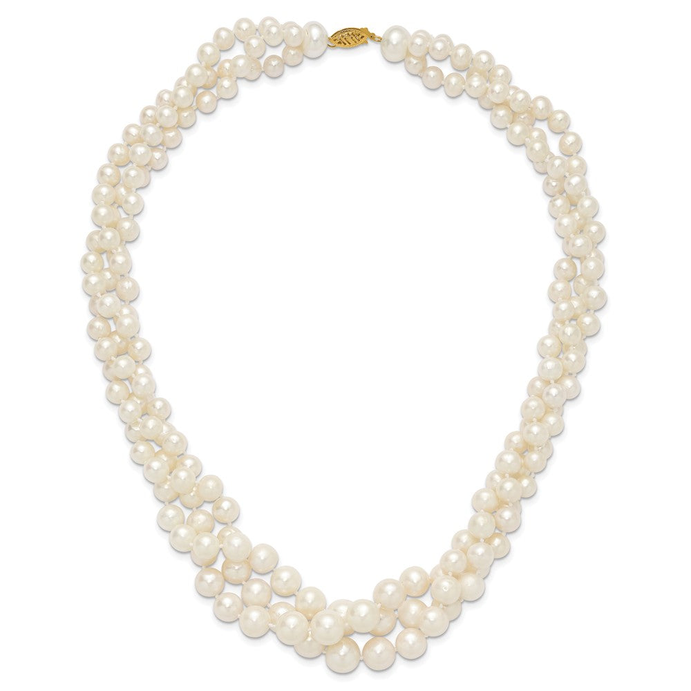 14K 5-9mm Semi-round White FWC Pearl Multi-strand Necklace