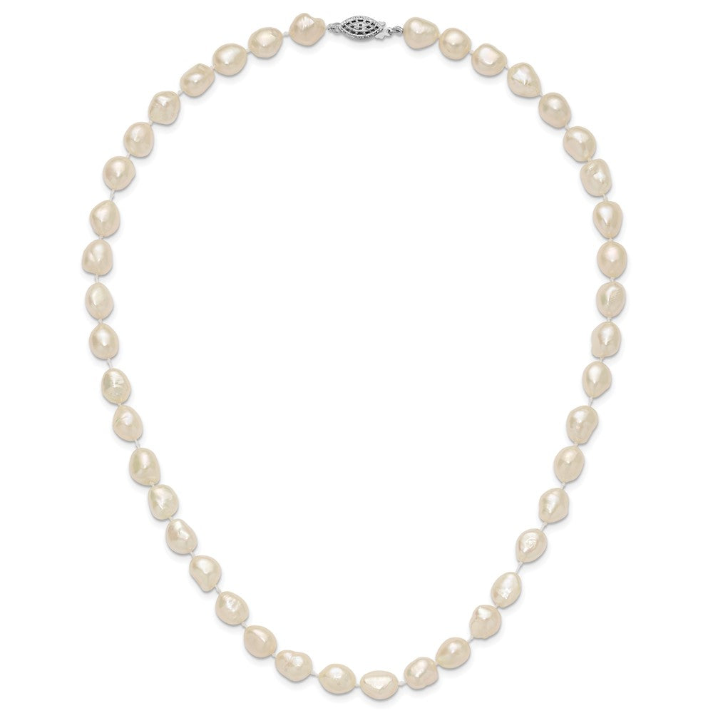 14K 7x11mm Baroque White Freshwater Cultured Pearl Necklace