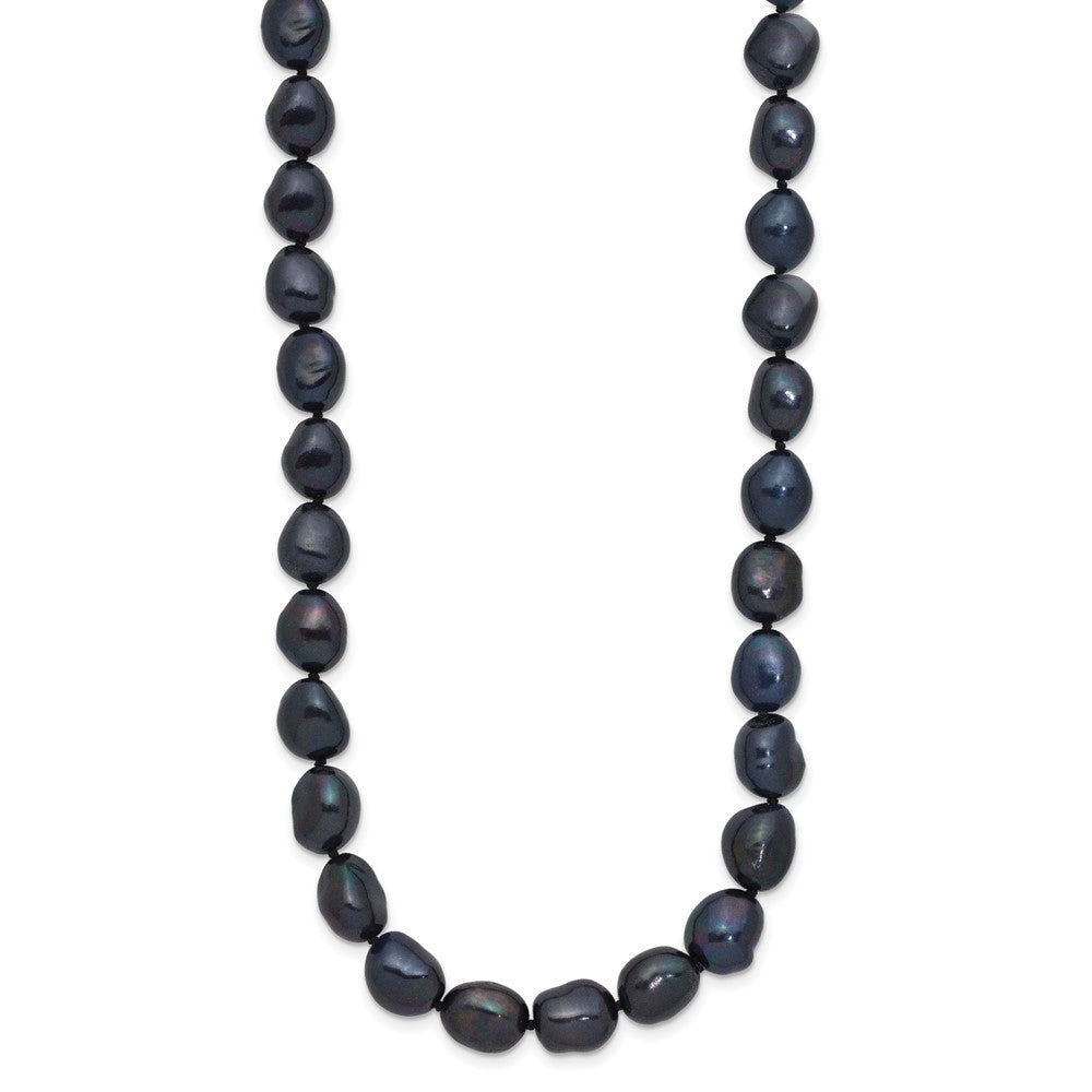 14K White Gold 7x11 Baroque Black FW Cultured Pearl 18in Necklace