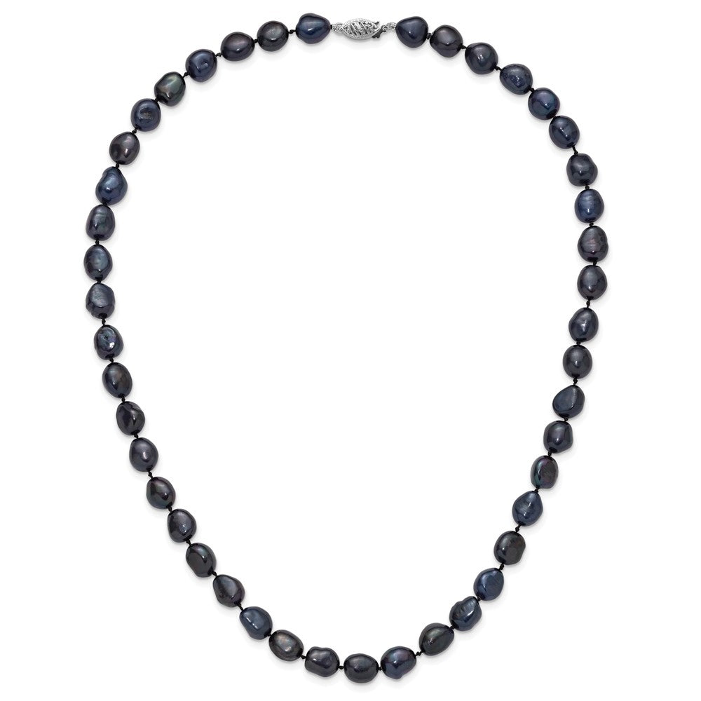14K White Gold 7x11 Baroque Black FW Cultured Pearl 18in Necklace