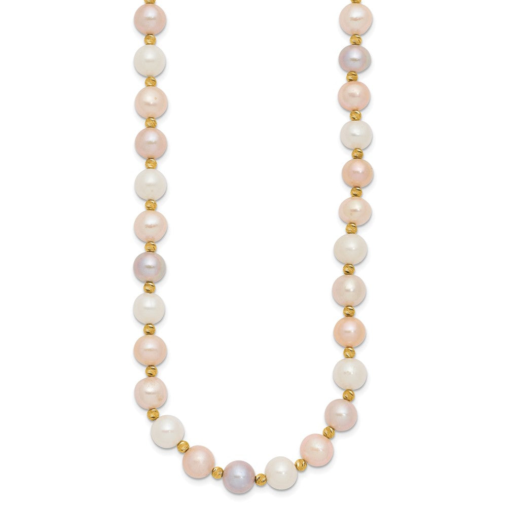 14K 8-9mm Semi-round Pink/Purple/White FWC Pearl D/C Beaded Necklace