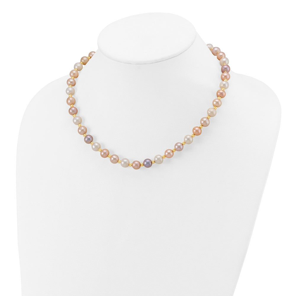 14K 8-9mm Semi-round Pink/Purple/White FWC Pearl D/C Beaded Necklace