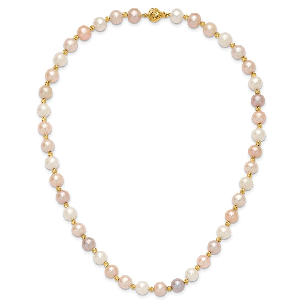 14K 8-9mm Semi-round Pink/Purple/White FWC Pearl D/C Beaded Necklace