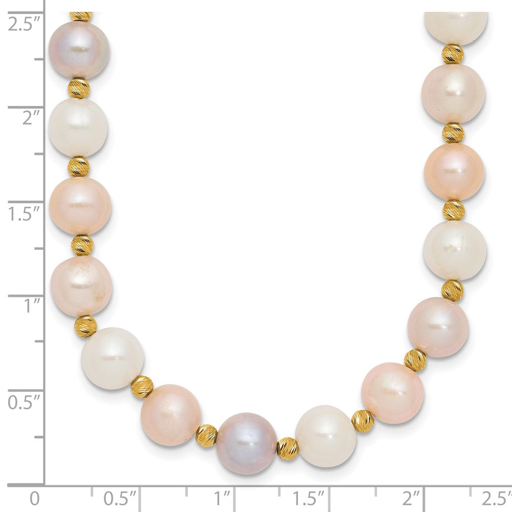 14K 8-9mm Semi-round Pink/Purple/White FWC Pearl D/C Beaded Necklace