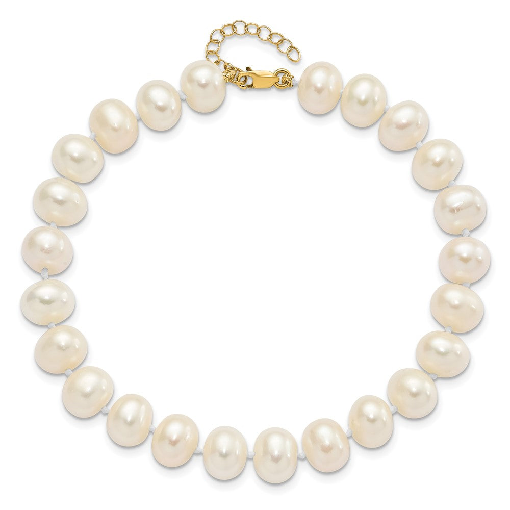14K 8-9mm Near Rnd FWC Pearl Earring w/1in ext Bracelet w/2in Necklace Set