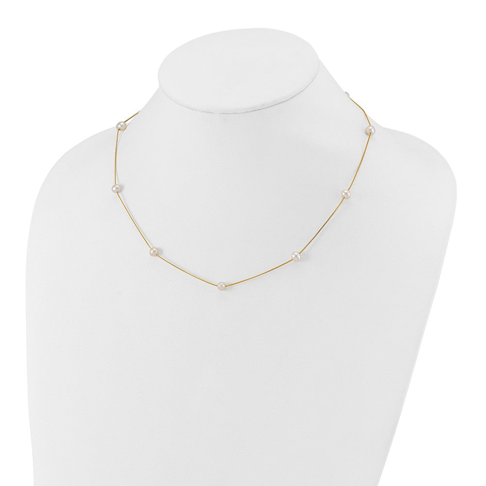 14K 5-6mm Near-Round White FWC Pearl 9-Station Necklace