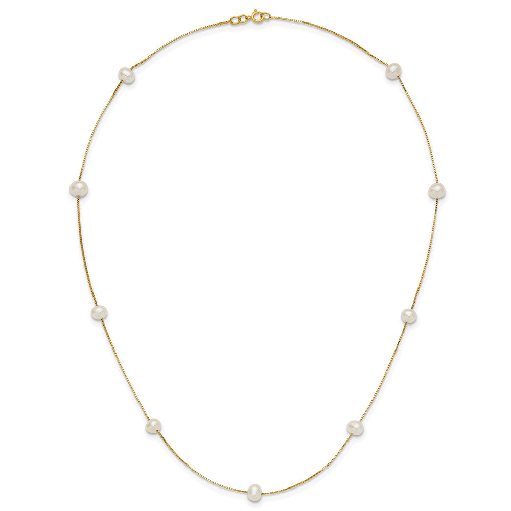 14K 5-6mm Near-Round White FWC Pearl 9-Station Necklace