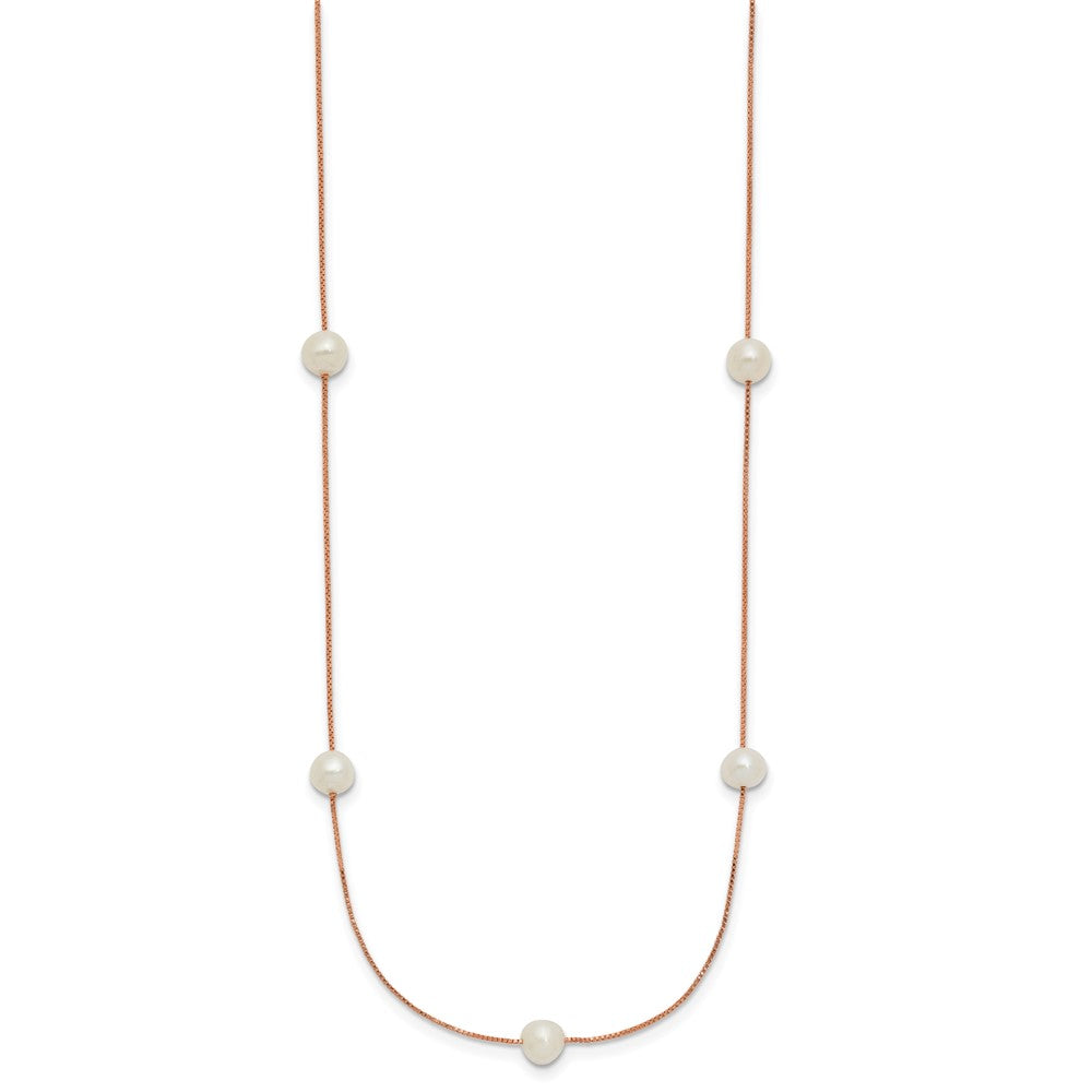 14K Rose Gold 5-6mm Near-Round White FWC Pearl 9-Station Necklace