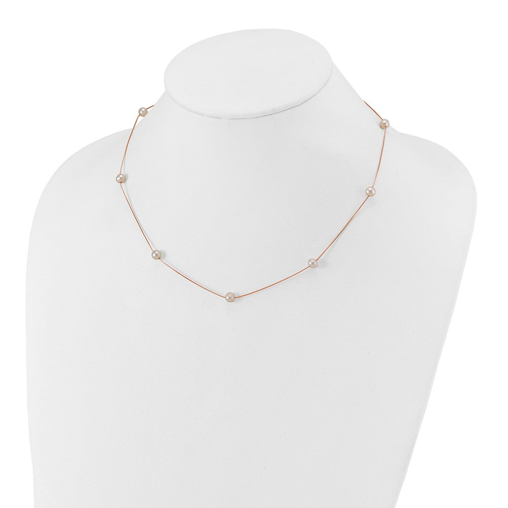 14K Rose Gold 5-6mm Near-Round White FWC Pearl 9-Station Necklace