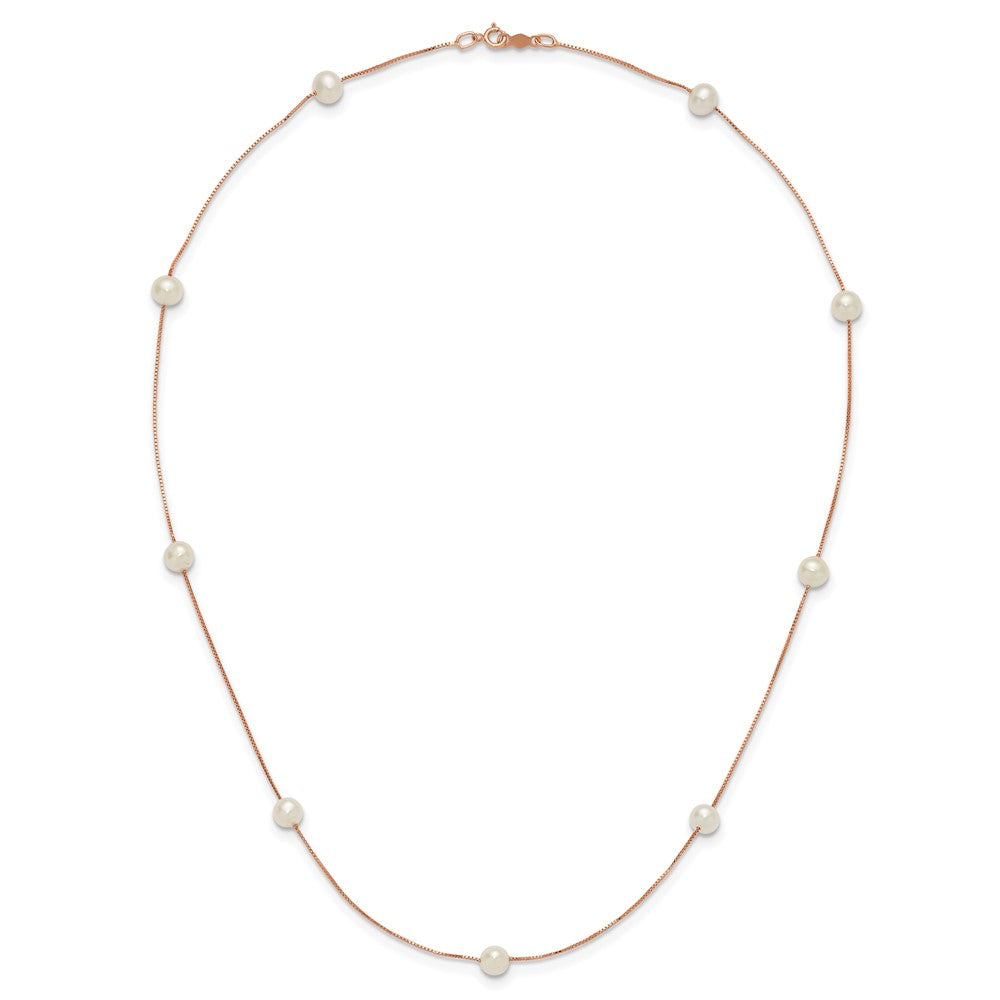 14K Rose Gold 5-6mm Near-Round White FWC Pearl 9-Station Necklace