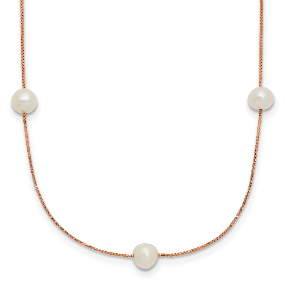 14K Rose Gold 5-6mm Near-Round White FWC Pearl 9-Station Necklace