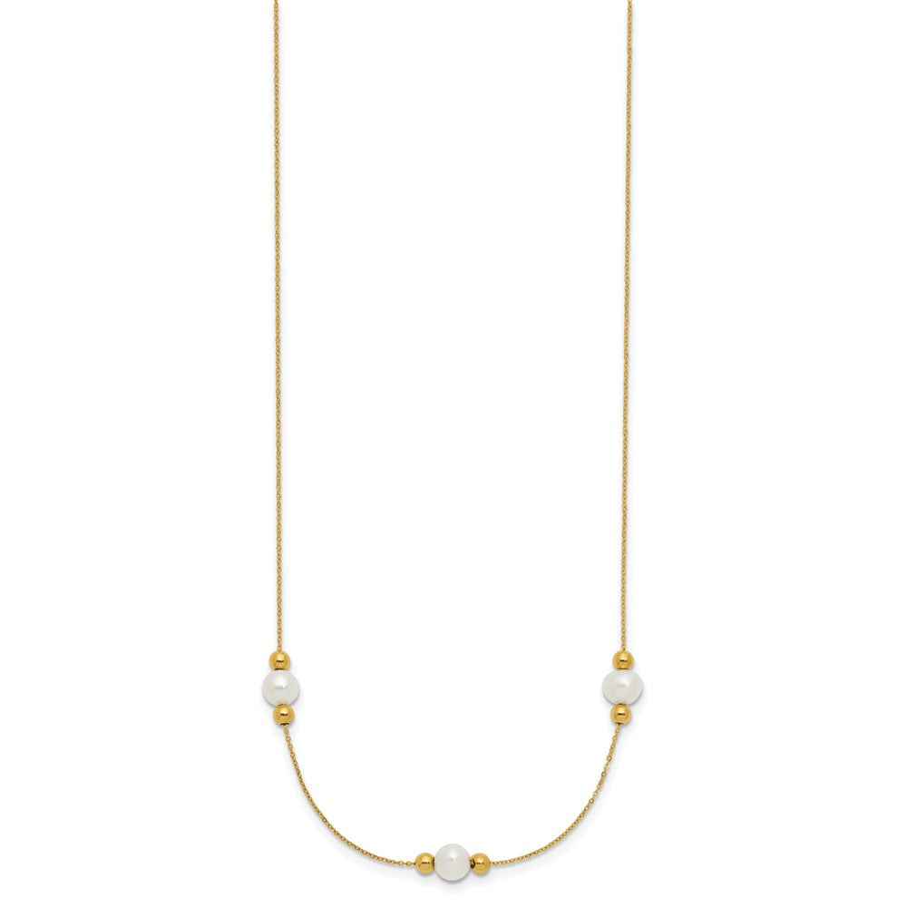 14K Polished FWC Pearl and Bead 3 Station 16in w/2 in ext. Necklace