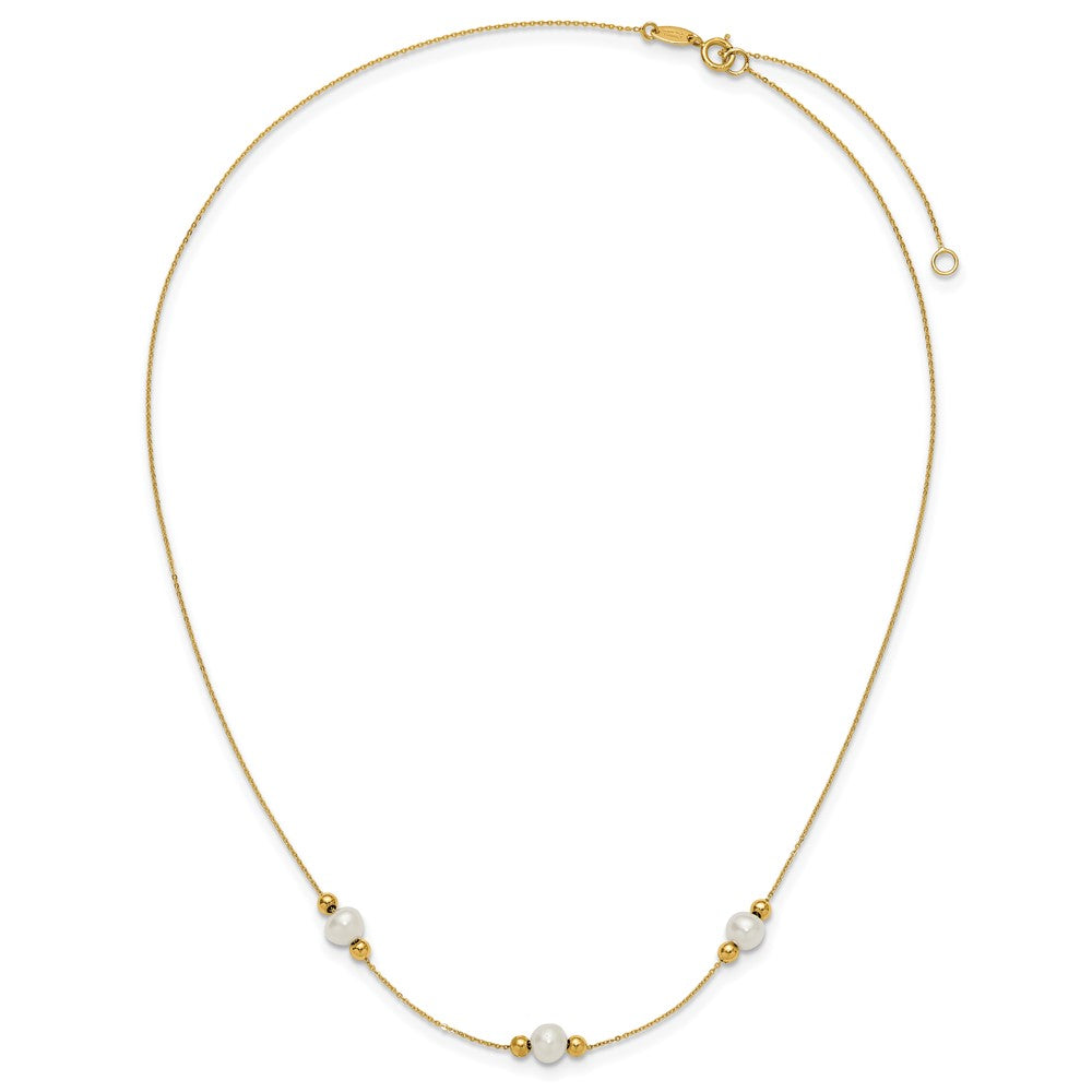 14K Polished FWC Pearl and Bead 3 Station 16in w/2 in ext. Necklace