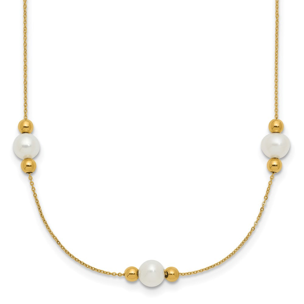 14K Polished FWC Pearl and Bead 3 Station 16in w/2 in ext. Necklace