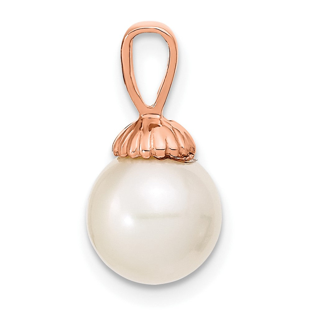 14K Rose Gold 8-9mm White Round Freshwater Cultured Pearl Pendant