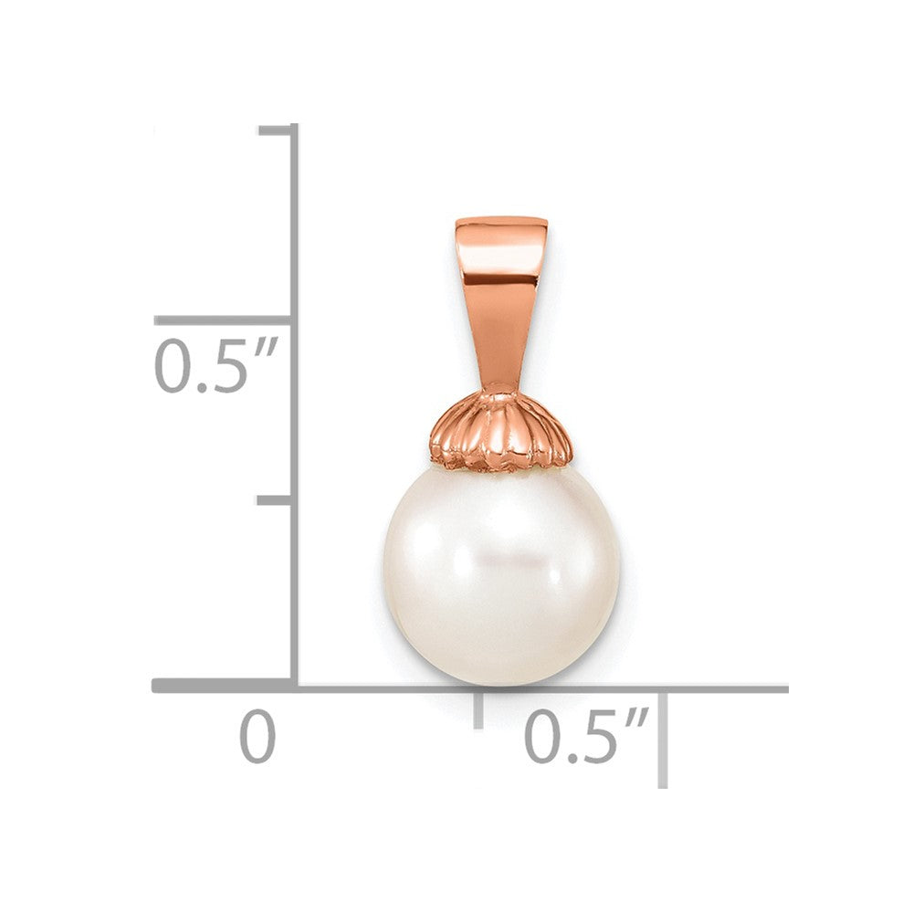 14K Rose Gold 8-9mm White Round Freshwater Cultured Pearl Pendant