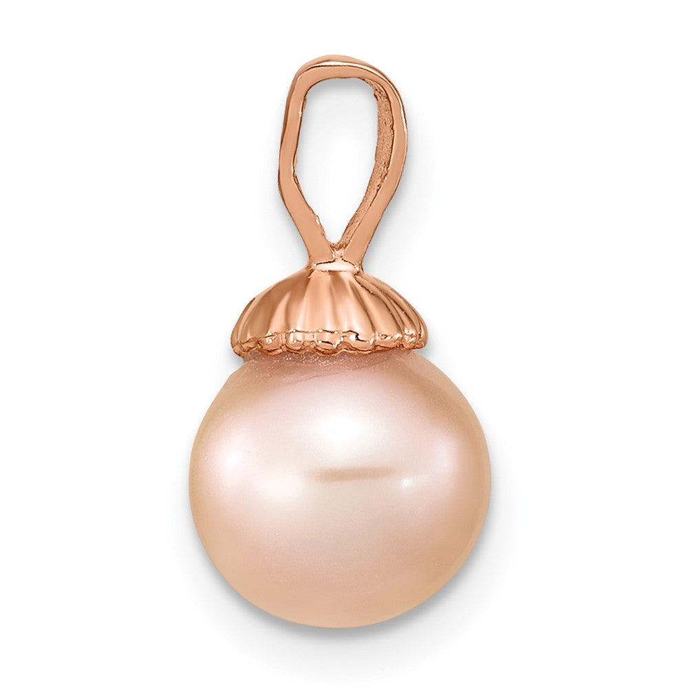 14K Rose Gold 8-9mm Round Pink Freshwater Cultured Pearl Pendant