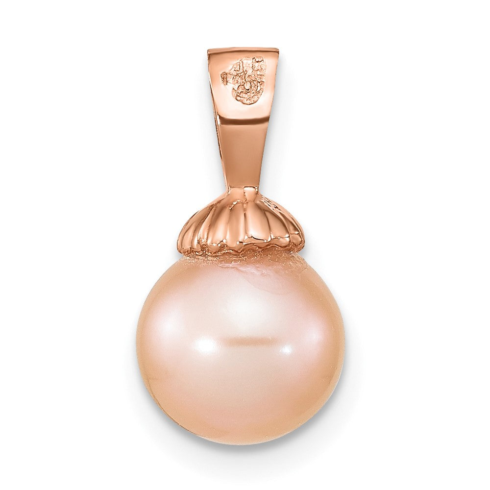 14K Rose Gold 8-9mm Round Pink Freshwater Cultured Pearl Pendant
