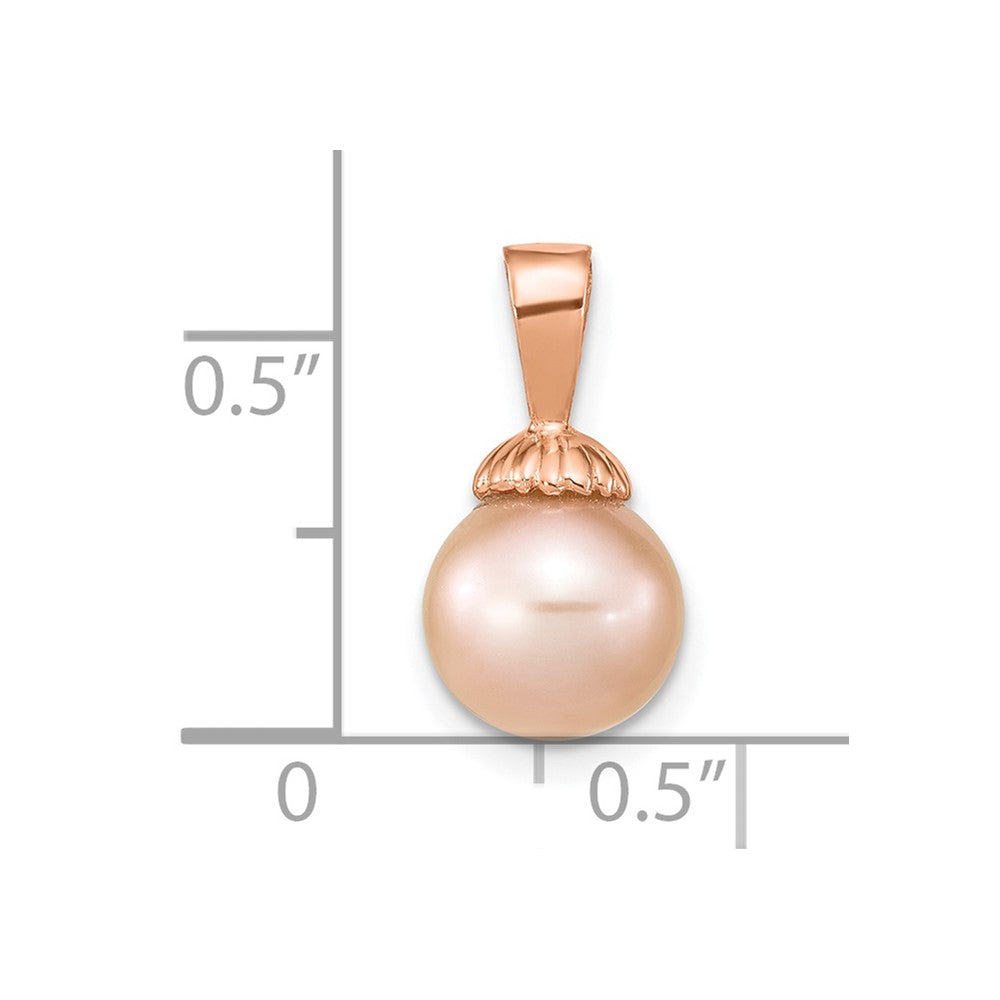 14K Rose Gold 8-9mm Round Pink Freshwater Cultured Pearl Pendant